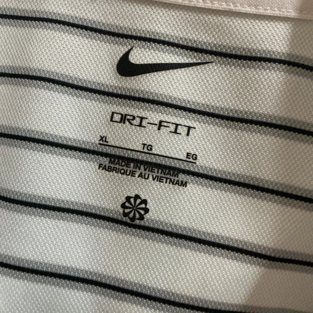 Nike Dri-FIT Mens XL Polo‎ Shirt White Black Striped Short Sleeve Golf Top